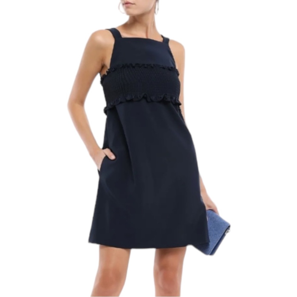 Tibi Women's Size 6 Navy Blue Ruffle-Trimmed Cady‎ Mini Dress